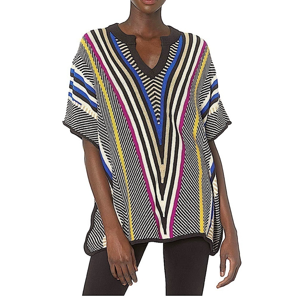 TRINA Turk Stripe Cozamel Cotton Sweater Poncho Size XS/S